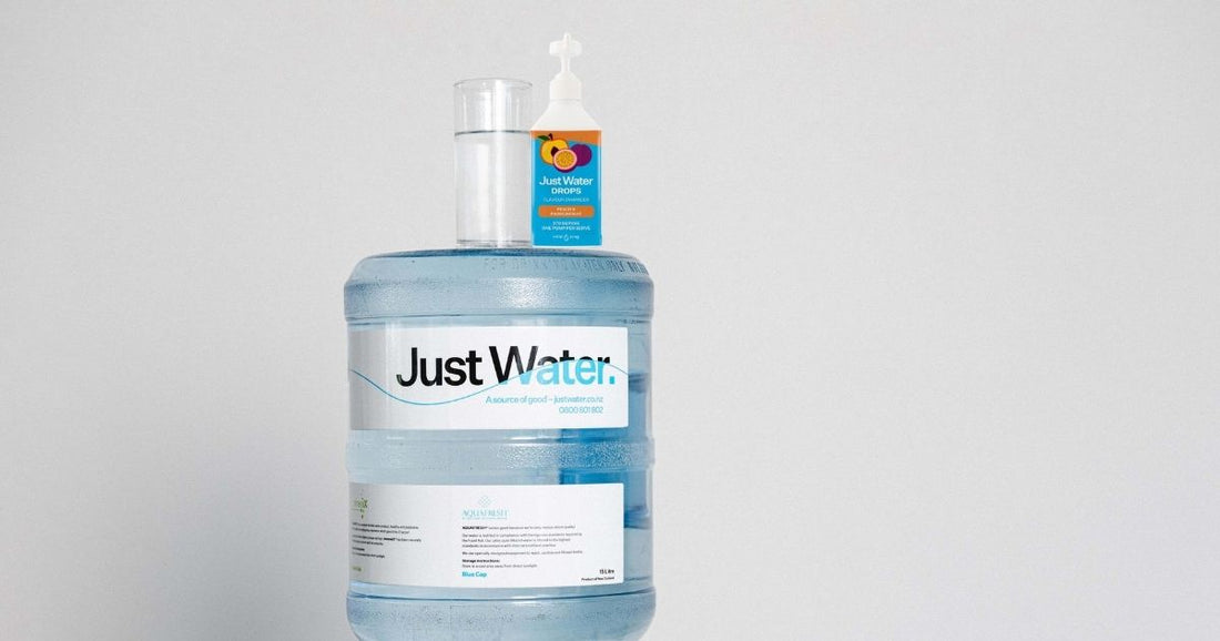 Just Water Drops on a bottle of Just Water 
