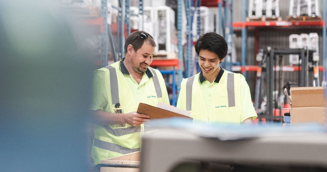 Just Water workers in the warehouse
