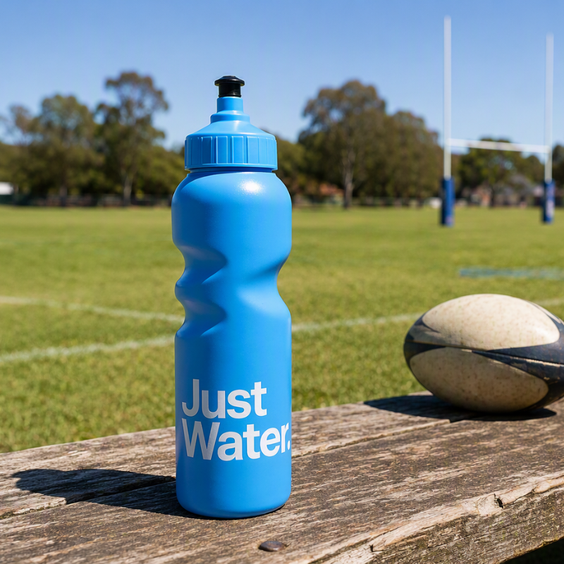 Just Water Sports Drink bottle perfect for staying hydrated on the rugby field