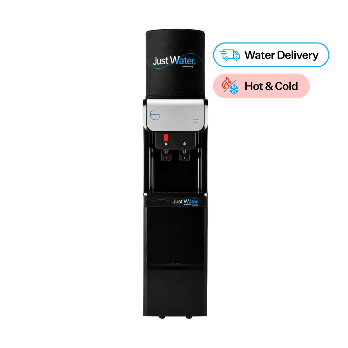 Black & Silver Just Water Hot & Cold Floor Standing Water Cooler for Workplaces